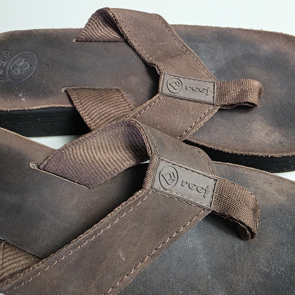 Brown Leather Platform Flip Flop Sandals - Picture 6 of 9